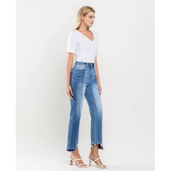 FLYING MONKEY Super High Rise Cropped Contrast Panel Straight Jeans 29-30-31 - Picture 3 of 6